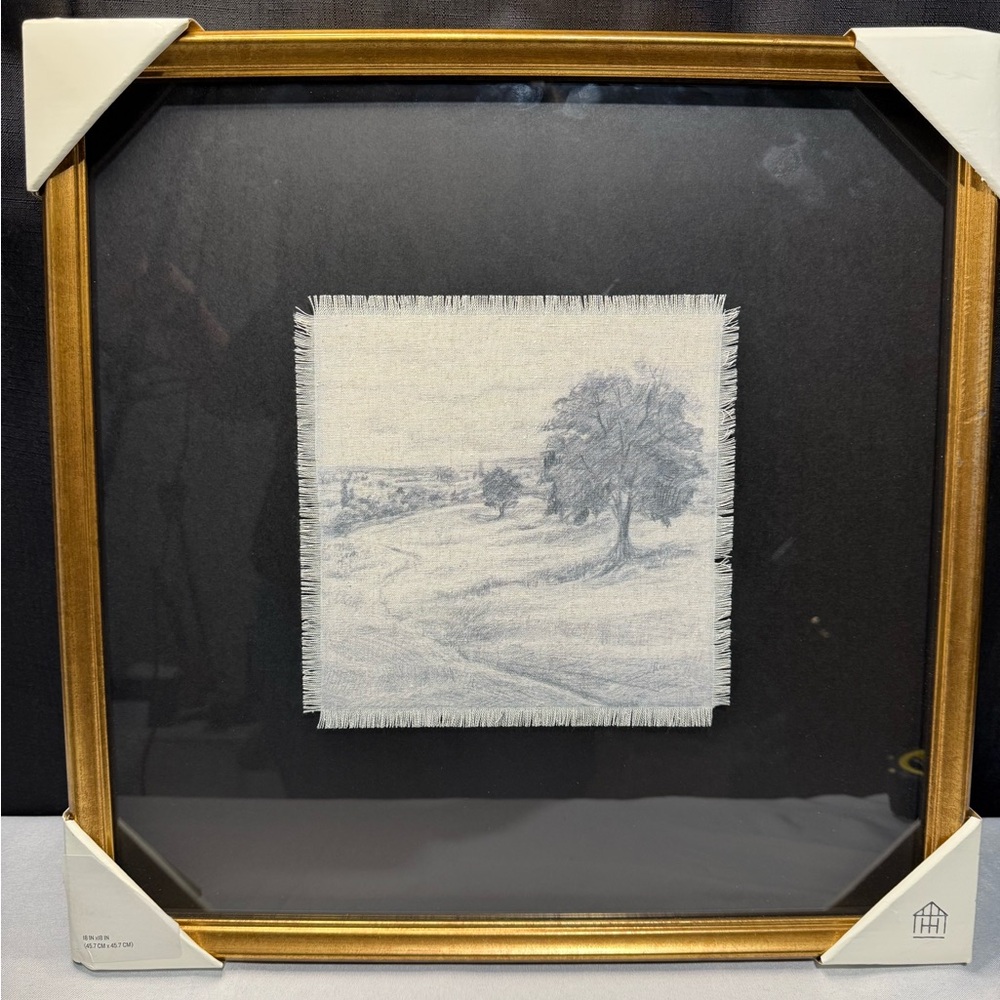 Hearth & Hand Square Fringed Landscape Art -Black Mat & Gold Frame 18x18 NWT - Picture 4 of 9